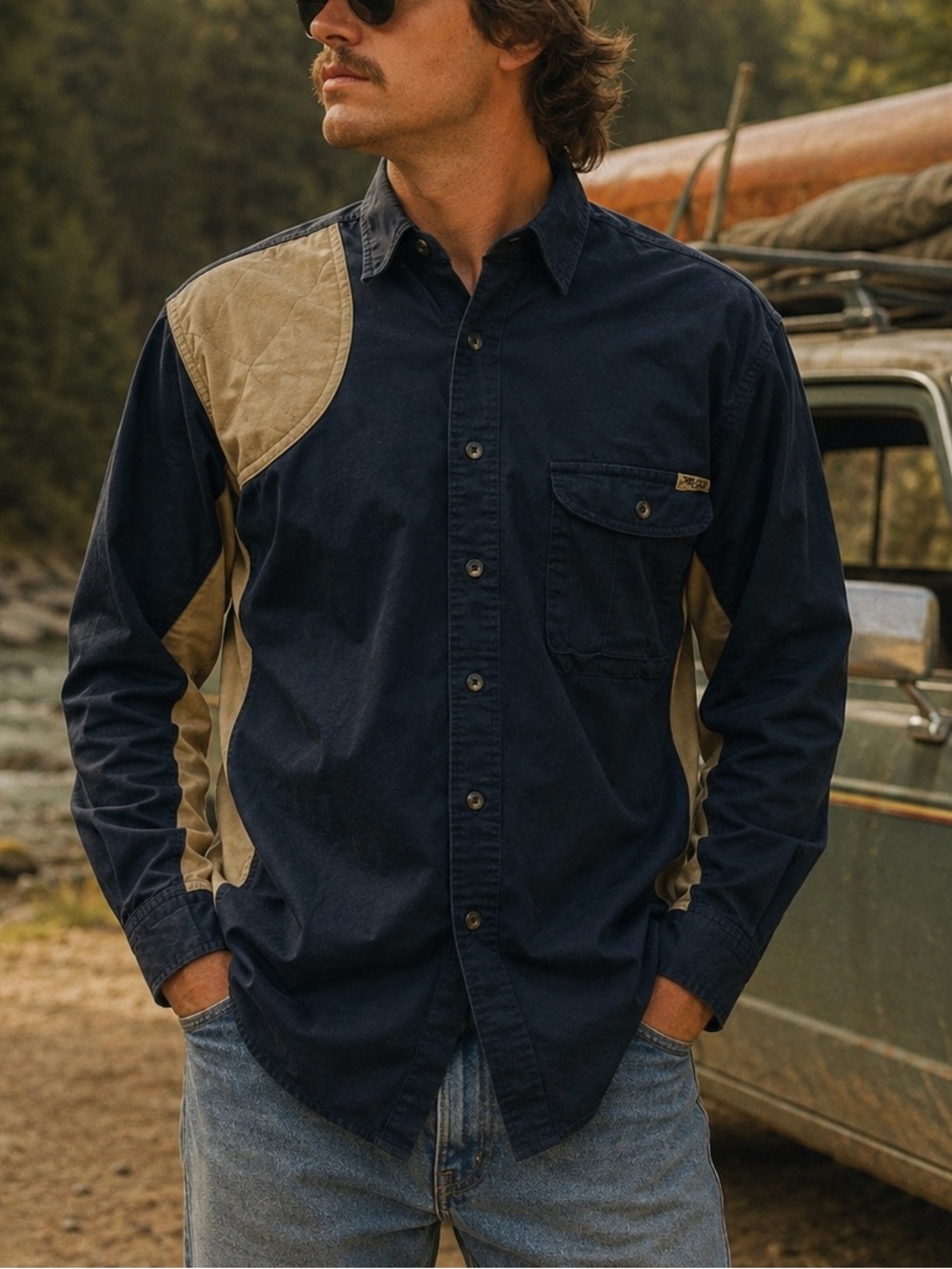 Pro Gear by Wrangler Shooting Shirt Men’s M Navy Tan Hunting